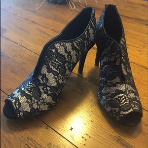 Peeptoe lace bootie dress shoe